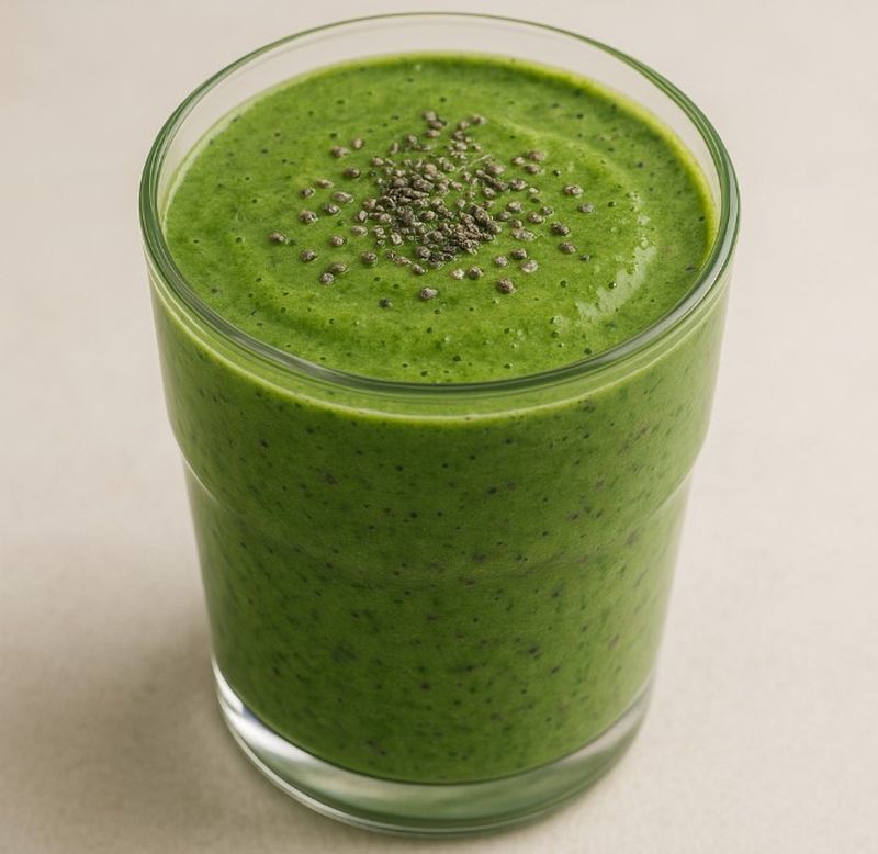 zeleni smoothie - spanać, banana, borovnica i chia semenke
